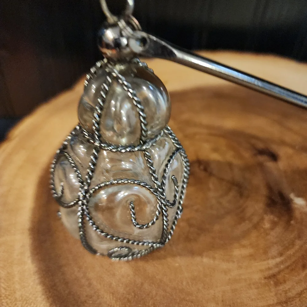 Vintage Black Wooden Handle Silver Tone Scroll Wire Candle Snuffer